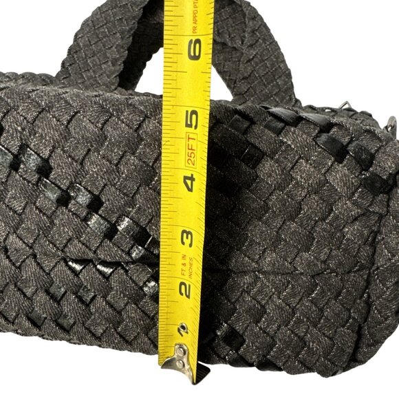 Haute Shore Mark Edge Black Woven Mini Tote Bag With Top Handles & Detachable St - Picture 16 of 16